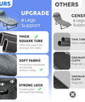 Comparison of Go To Adjustable Folding Camping Cot with 8 legs, thick tubes, soft fabric, strong lock, versus general model with 6 legs.