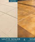 Top Shelf Water Based Concrete Sealer Matte Finish on fresh stained patios, showing before and after appearance.