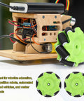 Mecanum Wheels Set For Smart Robot Cars And DIY Models, 58mm 2.28in Omnidirectional ABS Rubber Wheels attached on a wooden model