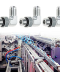 90 Degree Elbow Hydraulic Hose Fittings Set Ten Pieces Three Eighths Inch JIC Thirty Seven Degree Male End To Six SAE ORB