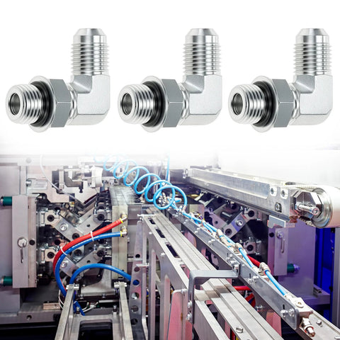 90 Degree Elbow Hydraulic Hose Fittings Set Ten Pieces Three Eighths Inch JIC Thirty Seven Degree Male End To Six SAE ORB