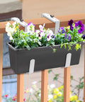 Adjustable Planter Box Bracket Set For Decks And Fences, Heavy Duty Flower Box Holders With Window Box Hooks, installed on balcony