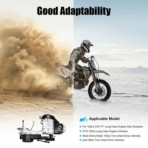 Plug And Play 150CC Long Case GY6 Scooter Engine Motor Kit featuring a powerful motor, suitable for diverse terrain use.
