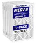 MERV 8 Pleated Air Filter 24x30x1 Inches Six Pack For Home HVAC Dust And Allergy Control Electrostatic Filter Made In USA