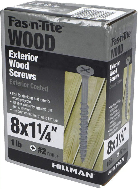 Built Tough Gray Epoxy Exterior Deck Screws 181 Pack Bugle Head Fasteners All Season Outdoor Hardware Self Countersinking Crew Go To For Backyard Yards. 8x1.25 inch exterior coated wood screws in a 1 lb package.