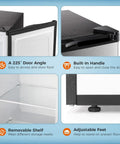 Slick Compact 3 Cubic Feet Upright Freezer In Matte Black Housing With Two Slide Out Shelves, 225° door angle for accessibility.