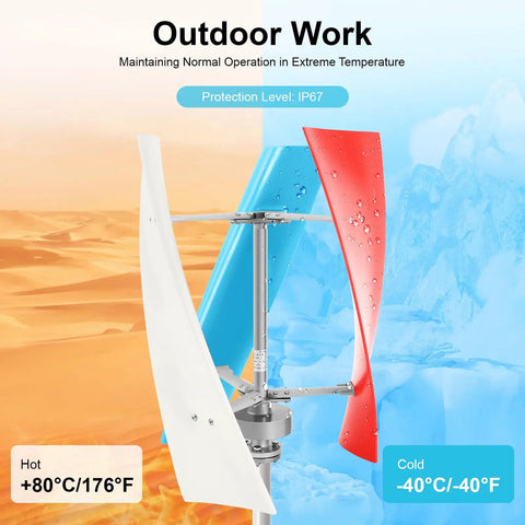 400W 24V Helix Maglev Wind Turbine With Three Blade Controller for extreme temperatures, red and blue blades, IP67 rated
