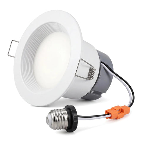 12 Pack 4 Inch Retrofit LED Recessed Lighting with E26 Adaptor, Can Lights with Baffle Trim, Dimmable, damp rated, white fixture