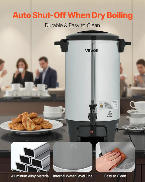 Big Batch Commercial Coffee Urn With Dripless Faucet 40 Cup 203 Oz Hot Beverage Dispenser 1090W Quick Brew Coffee Maker Automatic Temperature Control Perfect For Catering Parties Churches And Restaurants in a cafe setting with people in background.