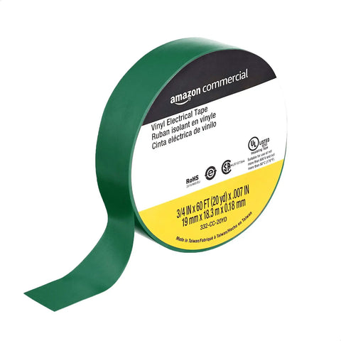 Green Vinyl Electrical Tape Three Quarters Inch By Sixty Feet 0.007 Inch Thick Ten Pack For Wire Repairs And Cable Bundling