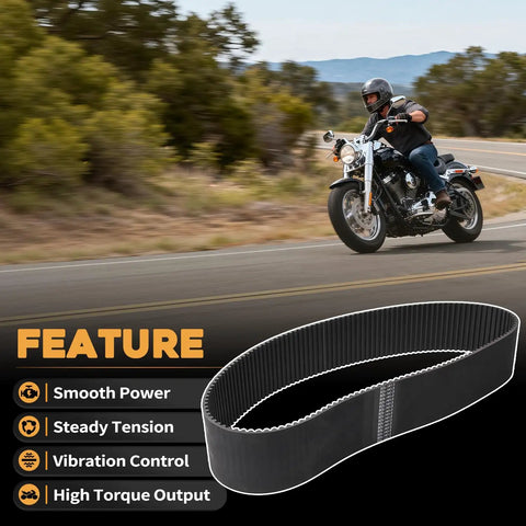 Heavy Duty 3 Inch HTD Drive Belt 141T 8MM Fits Harley Davidson Softail EVO 1990-2006 BDL Kit on motorcycle road trip.