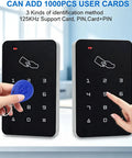 Heavy Duty Standalone Rfid Access Control Keypad For Secure Doors Featuring Card Pin Entry Mode Supports Up To One Thousand Users No Computer Hassle Plug And Play Setup For Home, showcasing pin and card entry with user interface.