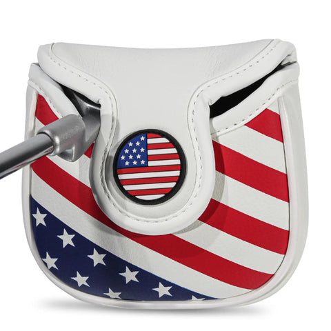 Magnetic Closure Putter Headcover For Mallet Putters With Heel Shaft Square Style USA Stars And Stripes Flag Design