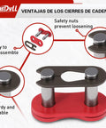 Beefy 420 Chain Kit With Roller Links 90 Plus 42 for Coleman Ct200u featuring red roller links, safety nuts, and durability features.