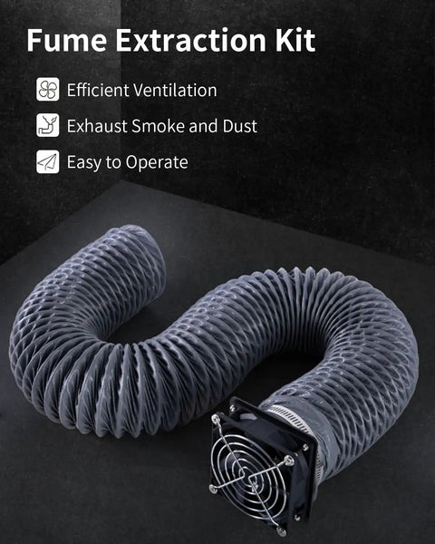 Ender Plus 3D Printer Enclosure Fan Extraction Kit with flexible exhaust hose and fan for smoke exhaust.