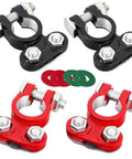 Battle Tested Aluminum Battery Terminal Connectors Keeps Rust At Bay fits over battery posts in red and black, pack of four with washers.