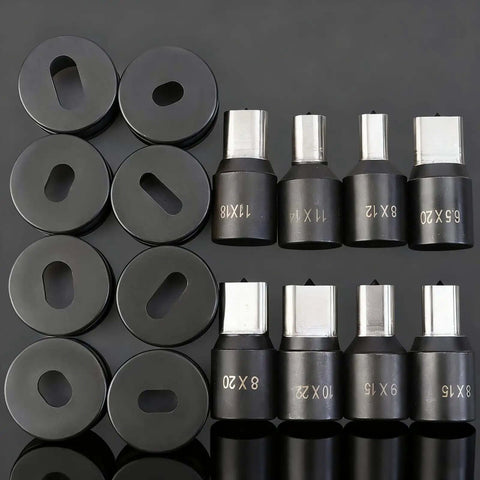 Heavy Duty Hydraulic Oval Hole Punch Die For CH-70 System Replacement 11x18mm for metal sheets in various sizes, durable chrome steel build.