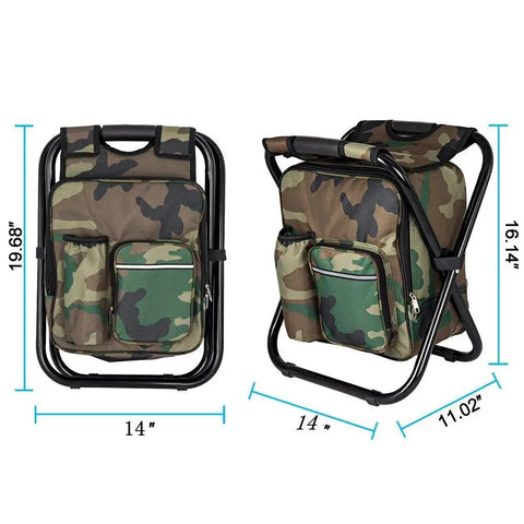 Go-To Multifunction Folding Cooler And Stool Backpack For Outdoor Adventures, Portable Camouflage Seat Table Bag dimensions