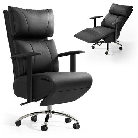 Ergonomic Leather Office Chair With Adjustable Headrest And Footrest, 170 Degree Zero Gravity Recline For Home Office, Black