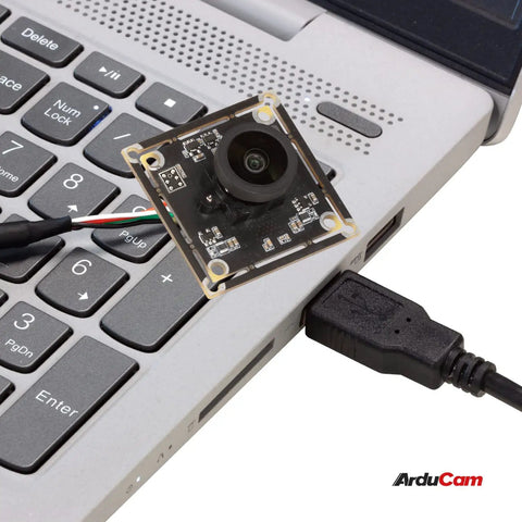 12MP USB Camera Module With 4K At 15fps Lightburn Ready on laptop, M12 Manual Focus Lens, 110° FoV, UVC compliant, plug and play