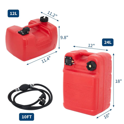 3 Gallon Marine Transfer Tank With Hose For Boats, I Shape Handle, 12 Liter Capacity, Level Indicator, Integrated Filter