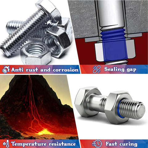 blue red thread locker set preventing rust and sealing gaps
