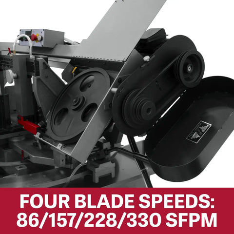 Heavy Duty 10 By 18 Inch Horizontal Dual Mitering Bandsaw With 2 HP Motor, 230 460V 3 Phase, Hydraulic Downfeed, Magnetic Starter, Automatic Blade Breakage Sensor, Steel Base For Stable Metal Cutting, A Real Workhorse