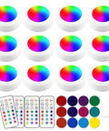 12-pack of 13 Color LED Puck Lights With Remote Control Wireless Battery Powered Stick On Under Cabinet Lighting and color remotes