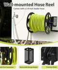 Heavy Duty Wall Mounted Garden Hose Reel, Metal Construction, Holds 125 Feet Of 5 8 Inch Hose, Includes 3.9 Foot Water Supply Hose And Small Storage Basket