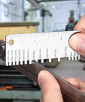 Close-up of stainless steel sheet metal gauge from Three Piece Wire Gauge Tool Kit Dual Sided Stainless Steel Thickness Gauges