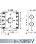 Diagram of Two Gang Weatherproof Deep Electrical Box With Five Three Quarter Inch Threaded Outlets dimensions.