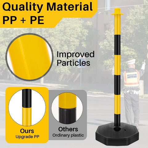 12 Sets 34 Inch Parking Cone Delineators With Base And Stanchion Set Adjustable 24 To 34 Inch Posts Plastic Traffic Barriers.