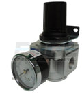 Heavy Duty In-Line Air Pressure Regulator For Air Compressors, Adjustable 7 PSI To 215 PSI, with gauge and wall bracket visible