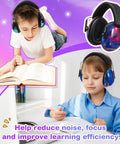 Kids And Adults Noise Reduction Ear Muffs 27dB Noise Cancelling Hearing Protection Headphones Universal Fit Starry Sky Style Bulk Pack Of 12 Great For Fireworks Concerts Travel Yard Work And Shooting Range Practice shown being used by children.