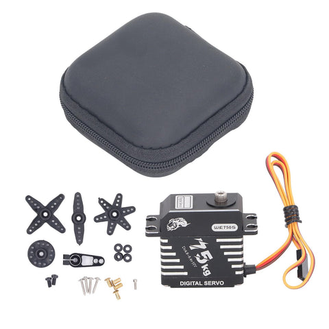Rock Solid Brushless RC Servo With Dope Metal Gears And Badass Digital Steering For Smooth Handling And Massive Torque On One Fifth Scale RC Whips And Custom Robots At Full Rotation with accessories and case.