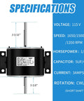 Specifications sheet of RV Air Conditioner Fan Motor With Capacitor 1/4 HP 3 Speed Beefed-Up Replacement for Dometic Brisk Air II and Genteq F48AF70A61