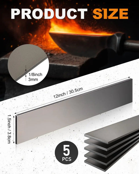 1095 High Carbon Steel Knife Making Flat Bar 12 By 1.5 By 0.12 Inch Annealed Pack Of 5 Forge Stock For Kitchen Hunting Survival
