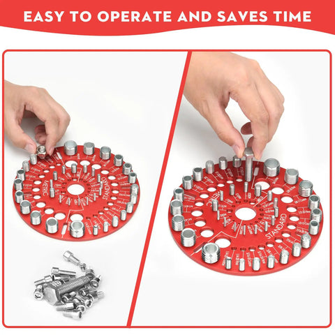 Nut And Bolt Thread Checker Gauge For Standard And Metric Bolts, Bolt Size Finder And Nut Identifier with hands using gauge