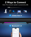 USB Powered PC Speakers With Bluetooth Hi Fi Stereo Sound Bar For Desktop Deep Bass 5W Twin Drivers 3.5mm Aux