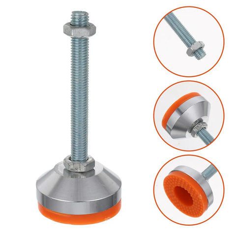 Heavy Duty Swivel Leveling Feet With GripLock Rubber Base And Easy Tune Bolts For Sturdy Workbenches And Garage Rigs D60x12mm Rock Solid Pack Of Two, showcasing rubber base and adjusting bolt.