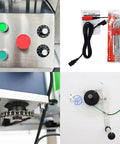 Slick Automatic Desktop Conveyor Round Bottle Labeler Featuring Precision Photoelectric Sensor And Quick Dial Adjustments controls and parts view showing buttons and gear.