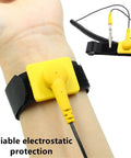 Two Pack Anti Static Wrist Strap Kit With 11 Inch Adjustable Band Alligator Clip And PU Cable in use on wrist for ESD protection