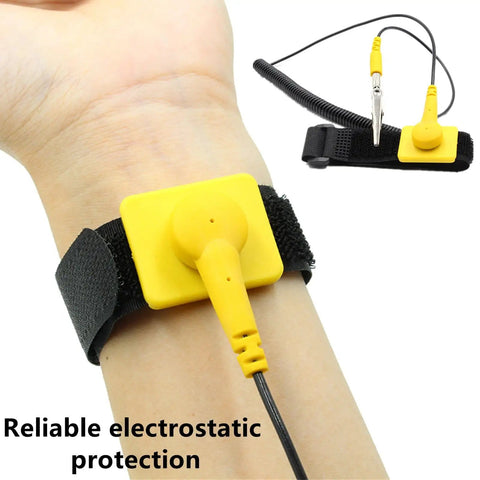 Two Pack Anti Static Wrist Strap Kit With 11 Inch Adjustable Band Alligator Clip And PU Cable in use on wrist for ESD protection