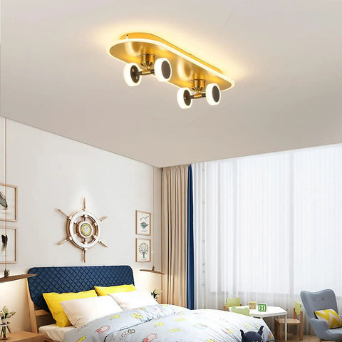 Skateboard LED Ceiling Light Fixture 32W Dimmable With Remote For Kids Room Flush Mount Modern Bedroom Lighting Nursery