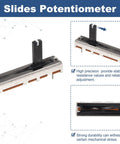 Five Pack Linear Slide Potentiometers 3 Pin B100K 60mm Length 45mm Travel With 5x15mm Handle Fader for precise control.
