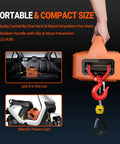 Electric Hoist Winch 1100 Lbs Capacity For Garage And Workshop 25 Ft Lift 110V Power beefy orange portable hoist with hook