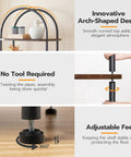 Five Tier Industrial Arched Bookshelf With Hella Sturdy Wooden And Metal Frame Rustic Brown Open Display Rack For Living Room showing innovative arch design and adjustable feet.