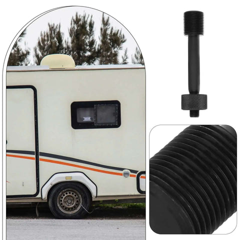 Hydraulic Punch Driver Set With Locking Rod Cap next to a trailer and close-up of threaded rod detail