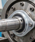 Close-up of Pillow Block Bearing With Three Quarter Inch Bore, 304 Stainless Steel Housing, Set Screw Lock on industrial equipment