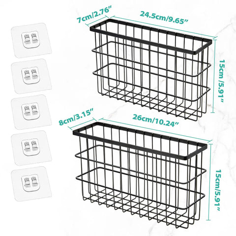 Two Pack Self Adhesive Cabinet Door Organizer For Pot Lids And Tumbler Cups No Mess Peel Stick Pantry Caddy, black wire baskets.